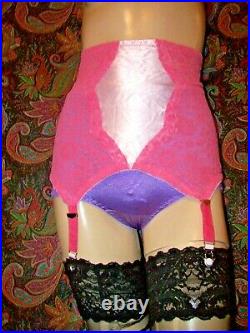 Vintage Crownette Pink Brocade Open Bottom Garter Girdle XL/32