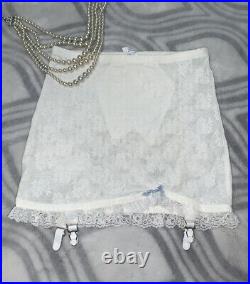 Vintage Frilly White Lacey Open Bottom Girdle 4 Garters USA
