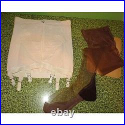 Vintage Ivory Playtex Open Bottom Girdle & Stocking Set S garters 50s shapewear