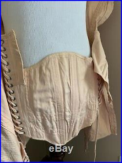 Vintage Ladies 1930s Pink Jaquard Boned All In One Open Bottom Corset Charis