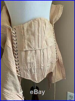 Vintage Ladies 1930s Pink Jaquard Boned All In One Open Bottom Corset Charis
