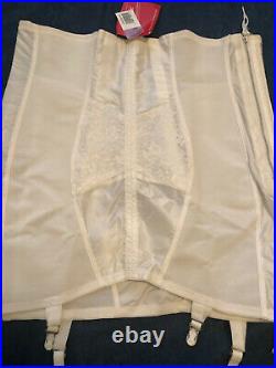 Vintage NEW White SATIN PANELS Open Bottom GIRDLE 6 Garters Size 36 SMOOTHIE
