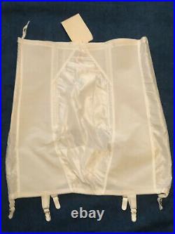 Vintage NEW White SATIN PANELS Open Bottom GIRDLE 6 Garters Size 36 SMOOTHIE