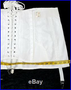 Vintage NOS Rengo White Lace Up Corset w Boning Girdle Open Bottom Garters Sz 46