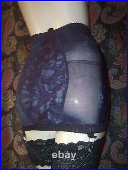 Vintage Night Sky Dye Satin Panel Power Knit Open Bottom Metal Garter Girdle S