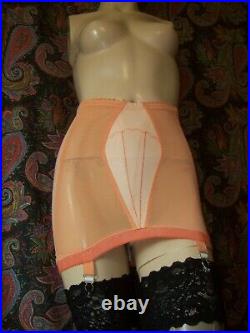 Vintage Orange Satin Panel Power Knit Open Bottom Metal Garter Girdle S