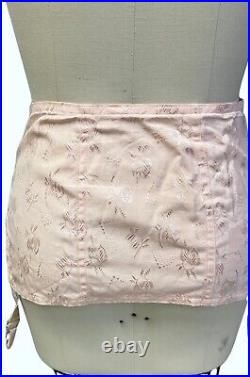 Vintage PINK Floral Cotton Rayon Open Bottom Girdle Damask sz 32 Garter Belt