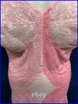 Vintage PINK LACE Open Bottom Girdle All in One Garter Bust Size 40