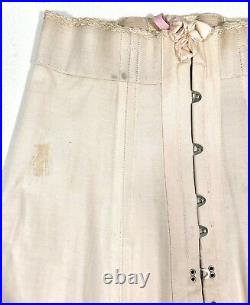 Vintage Pale Pink Corset 1930s Open Bottom Girdle Boning Lacing Garters XS