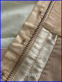 Vintage Pink Satin Lastex Knit Girdle Open Bottom Garter Clips XL Volup