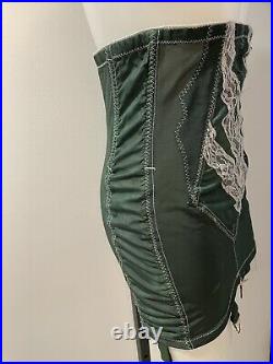 Vintage Rago Girdle Open Bottom Metal Garters Lace Side Zip Green Size LARGE USA