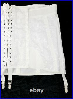 Vintage Rengo 4161 White Lace Up Corset Boning Girdle Open Bottom w Garters 46
