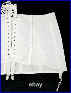 Vintage Rengo White Lace Up Corset w Boning Girdle Open Bottom w Garters Size 46