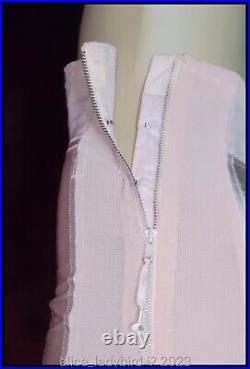 Vintage SATIN Open-Bottom GIRDLE Shiny 6 Garters OB Tight Slip ZIPPER Pink XL