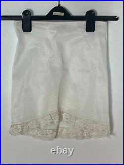 Vintage Satin Panty Girdle Shaper Large Open Bottom Lace Trim Stretch