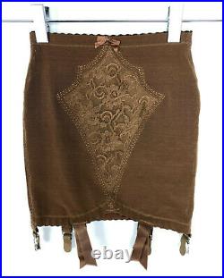 Vintage WARNER'S Open Bottom Girdle BROWN with 6 Garters Lace Panel Small/XS