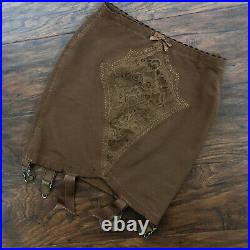 Vintage WARNER'S Open Bottom Girdle BROWN with 6 Garters Lace Panel Small/XS