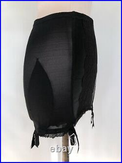 Vintage black satin OPEN BOTTOM GIRDLE with garters FIRM SHAPING lace SZ L Mint
