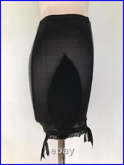 Vintage black satin OPEN BOTTOM GIRDLE with garters FIRM SHAPING lace SZ L Mint