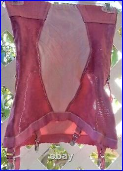 Vtg 50's Playtex Cedar Rose Acetate Rayon 6-garter Side-zip Open Bottom Girdle M