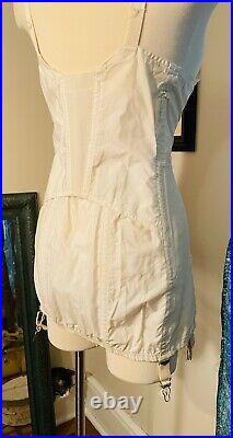 Vtg 60s SEARS Boned bra corset garters open bottom Rubber Lace 40 B XL
