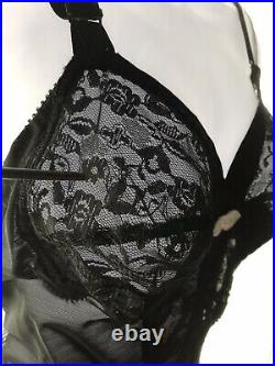 Vtg 60s blk Charmode all in one bra corset 6 garters open bottom wonderspan 38B