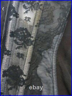 Vtg Black Open Bottom Girdle Corset Lace Cups Zip Front 6 Garter Lady Marlene