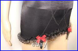 Vtg Black Silky Nylon Open Bottom Girdle Corselette 4 Suspender 44d