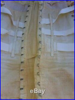 Vtg Corset CAMP Fan Lace Dress Girdle Garter Open Bottom Metal Boning Back Brace