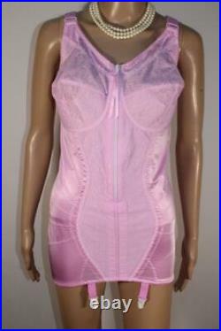 Vtg Naturana Pink Open Bottom Girdle, Zip Front Corselette 4 Suspender, 16-18d