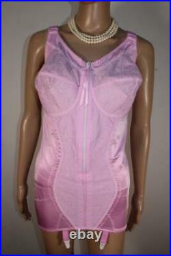 Vtg Naturana Pink Open Bottom Girdle, Zip Front Corselette 4 Suspender, 16-18d