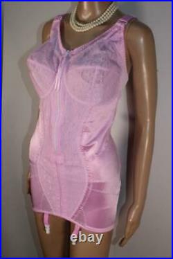 Vtg Naturana Pink Open Bottom Girdle, Zip Front Corselette 4 Suspender, 40d