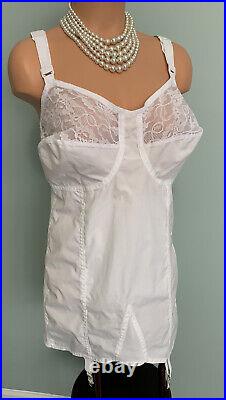 Vtg Open Bottom All-In-One Garters Girdle 46C 3X Corselette Chiffon Pinup