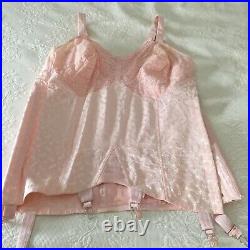 Vtg Pink PANEL & Lace Open BOTTOM GIRDLE Corset 6 GARTERS By Rite Form Size XXL