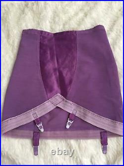 Vtg Purple SATIN PANEL Open Bottom Girdle Garters Size Medium M Small