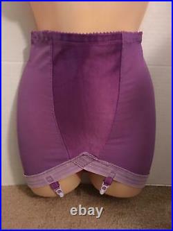 Vtg Purple SATIN PANEL Open Bottom Girdle Garters Size Medium M Small
