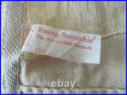 Vtg Young Smoothie Open Bottom Girdle 6 Garter Side Zipper Lace #1591 NUDE Boned