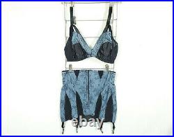 WHAT KATIE DID Blue Lace Bra 36D & Open Bottom Girdle US8 Clip Isabella Repro
