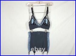 WHAT KATIE DID Blue Lace Bra 36D & Open Bottom Girdle US8 Clip Isabella Repro