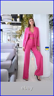 Women Pink Cotton 3Pc designer suit for Cocktail Wedding Prom Business Attire