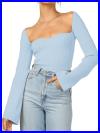 Womens Sweater Tops Sweetheart Neck Ribbed Bustier Corset Knit Long Sleeve Pullo